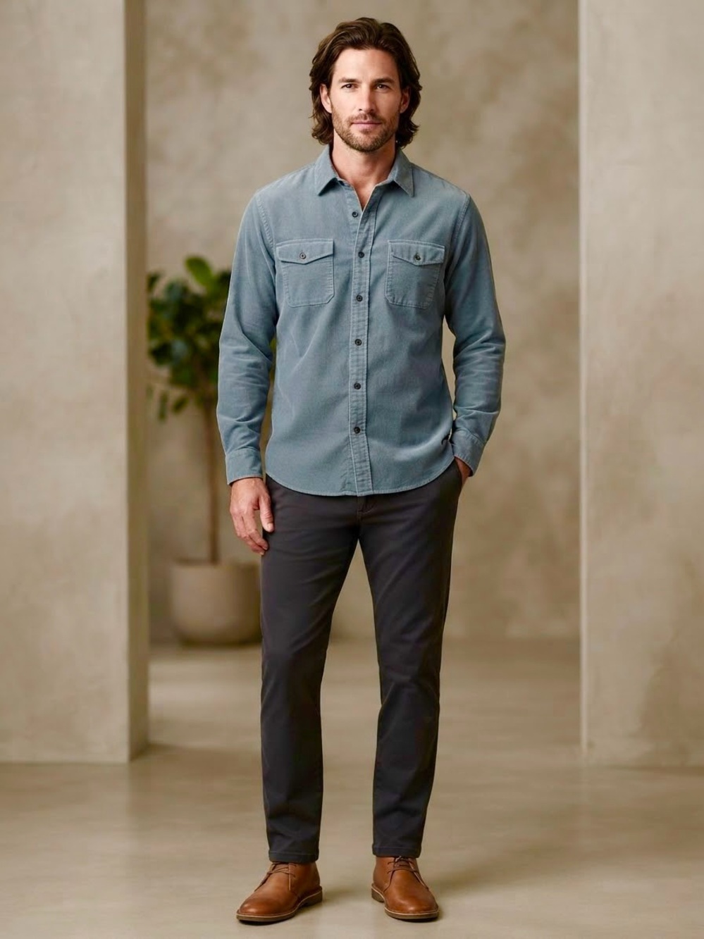 Brooks Brothers 1818 Blue Corduroy Long Sleeve Button Down Shirt